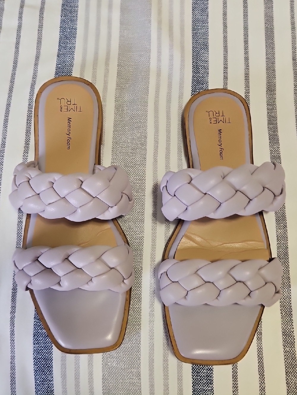 Time and Tru Braided Double-Strap Slide Sandals 7W- Lavender